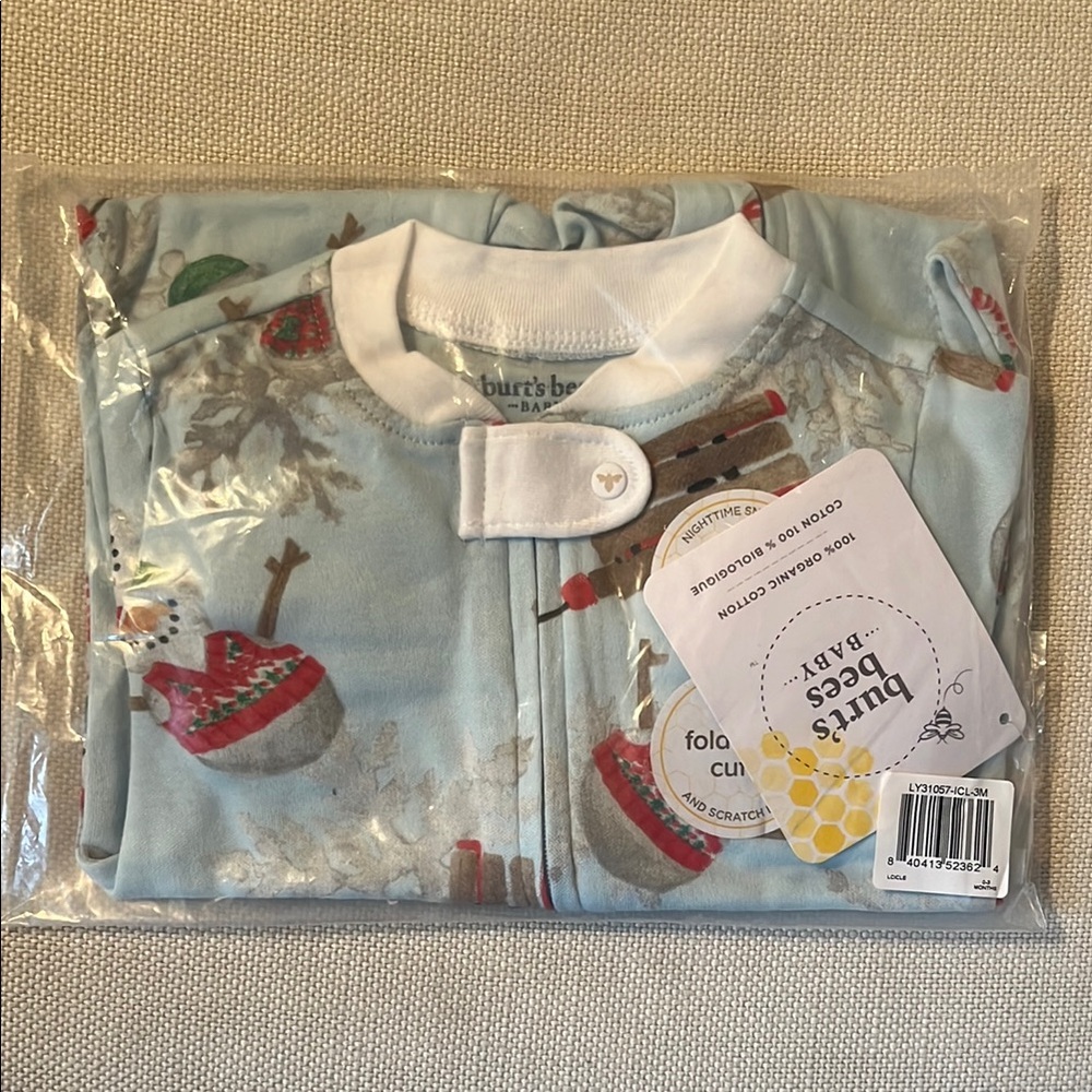 Burt's Bees Baby 0-3 Blue Holiday Onesie